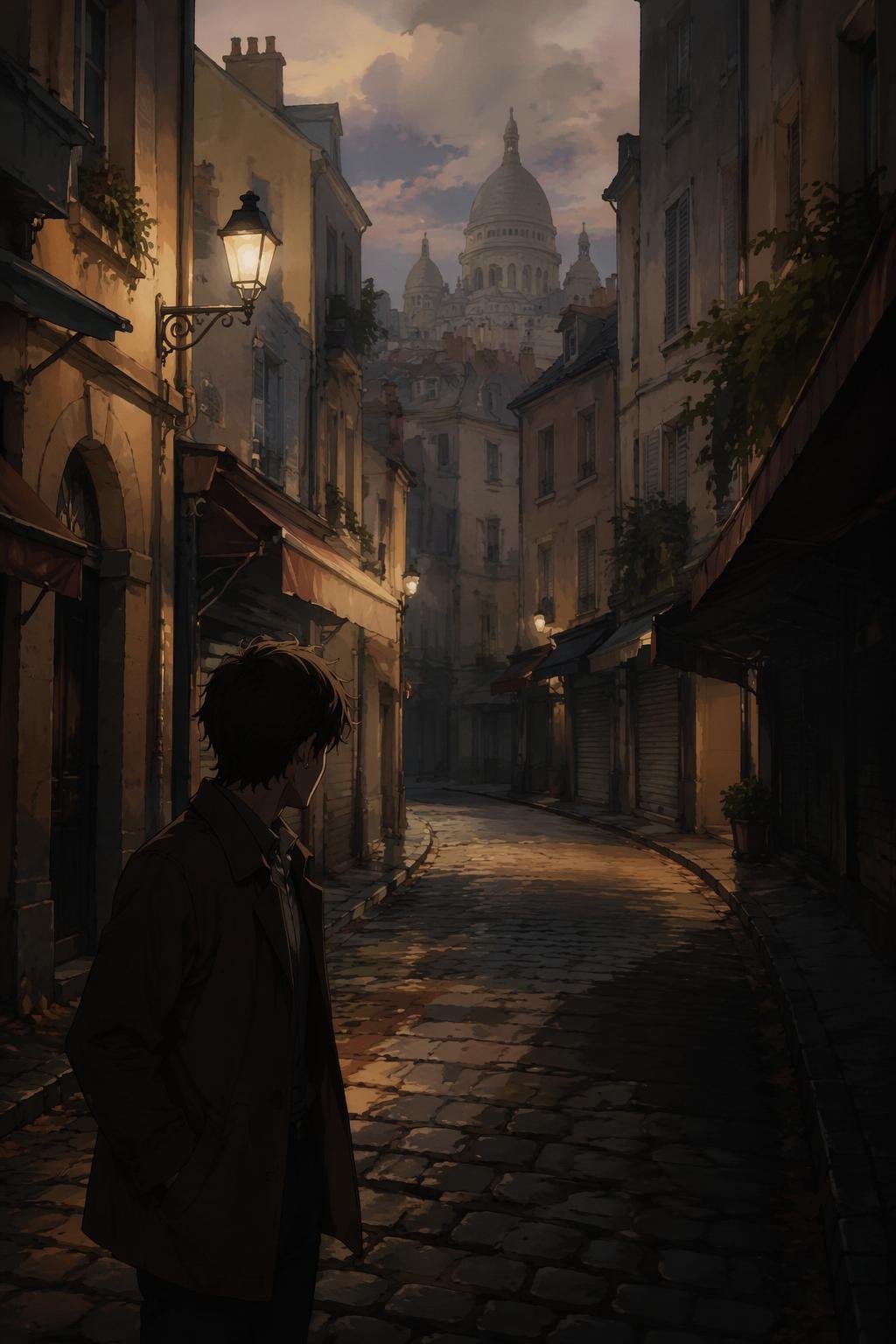 a haunting journey through familiar streets, burdened by the weight of an unseen presence trailing close behind