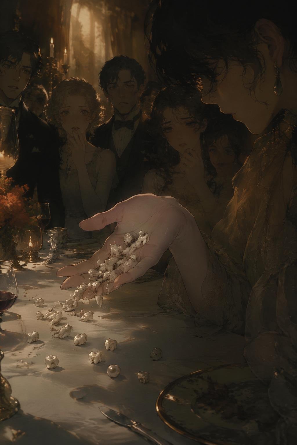 a dream of losing pearls from within, hidden beauty falling away while the world remains unaware