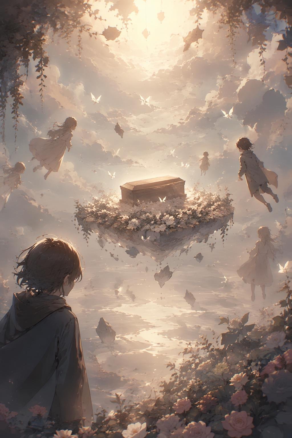 a dream of floating above a gathering, discovering hidden aspects of oneself through the voices of others