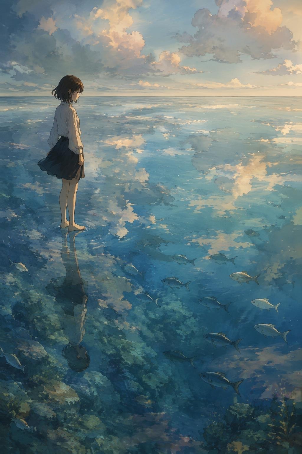 a reflection of longing, gazing through a transparent barrier into the depths of one's own emotions