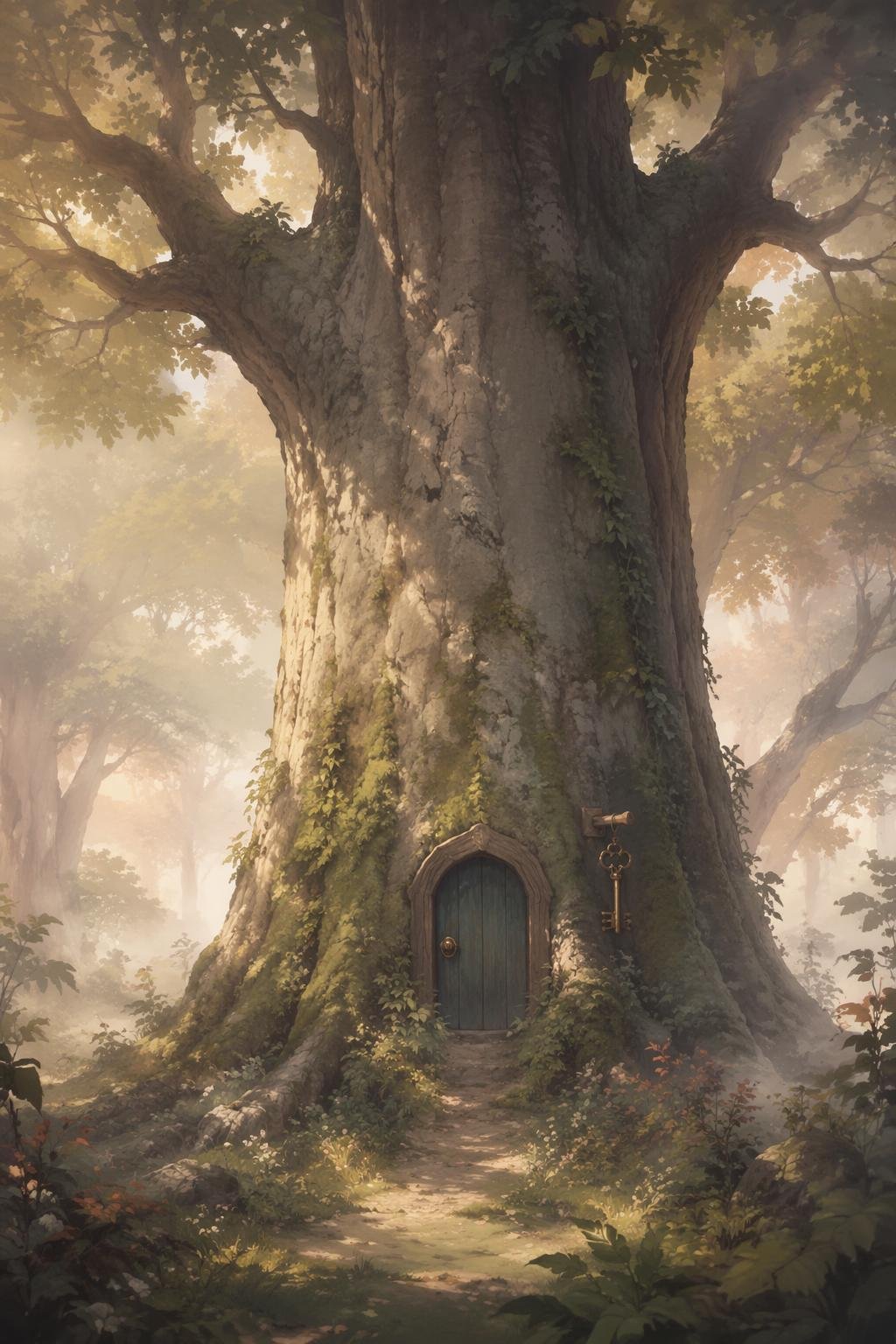 a journey through an unknown forest leading to a door, symbolizing an unready yet recognized opportunity within