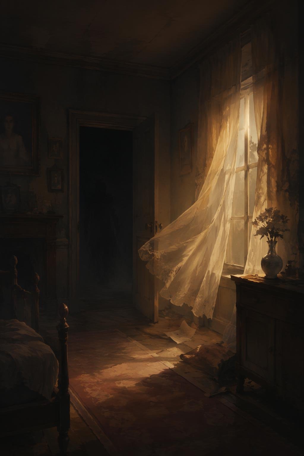 a dream of silent struggle against unseen shadows, embodying the tension of fear and the quest for freedom