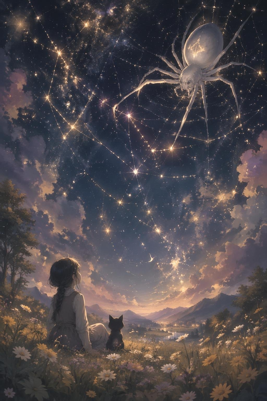 a serene night of celestial craftsmanship, witnessing the gentle unfolding of beauty and connection in the sky