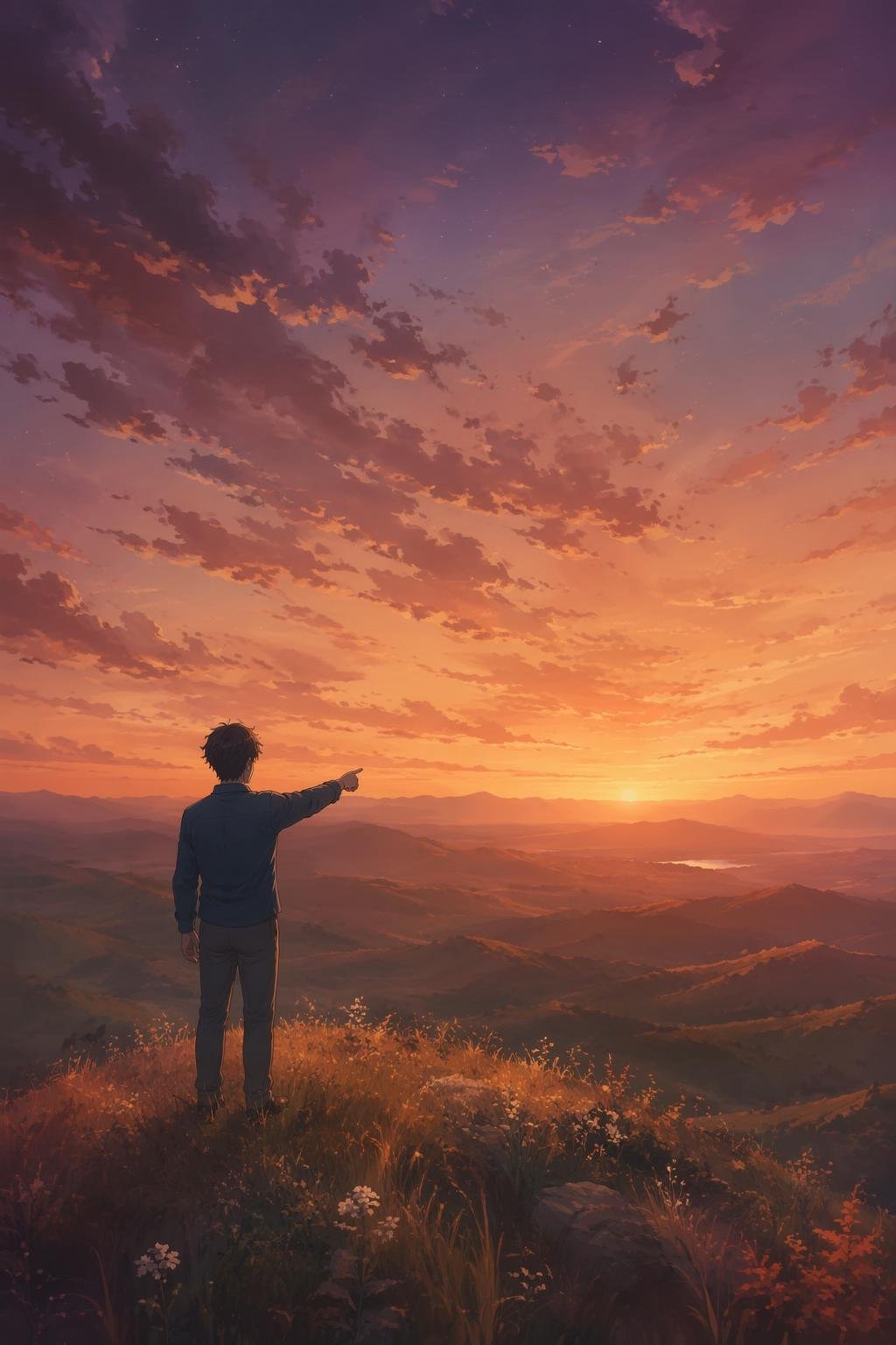 a still figure on a hill, guiding through silence towards the vastness of the unknown